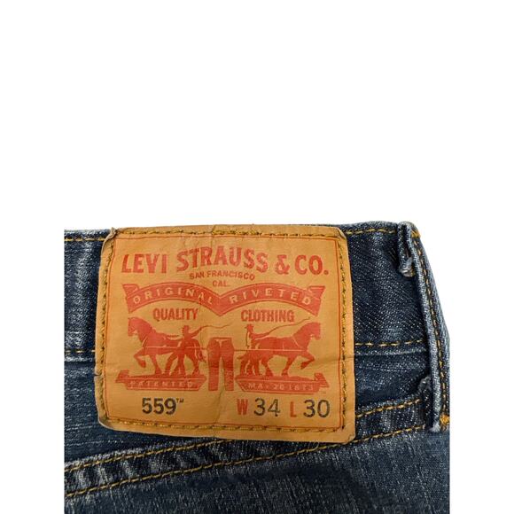 Levis 559 Jeans Mens 34x30 Blue Relaxed Fit Straight Leg Distressed 100% Cotton - Picture 4 of 11